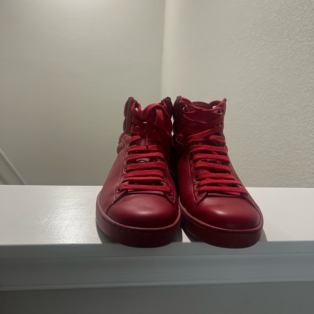 Gucci Red Monochrome Sneakers Leather High-Top